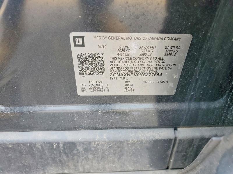 Aukcja sprzedaży 2019 Chevrolet Equinox, vin: 2GNAXNEV0K6277654, numer aukcji: 51875976