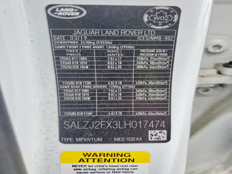 Продажа на аукционе авто 2020 Land Rover Range Rover Evoque, vin: SALZJ2FX3LH017474, номер лота: 53542056