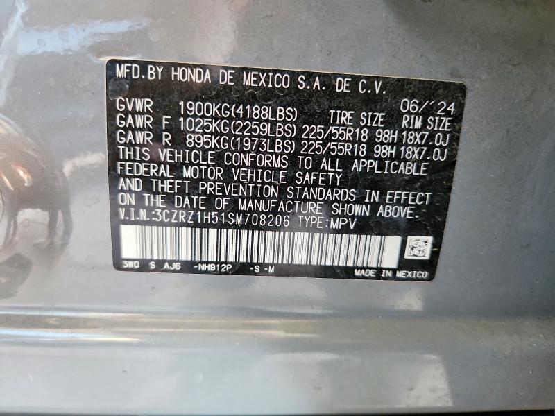 55421456 :رقم المزاد ، 3CZRZ1H51SM708206 vin ، 2025 Honda Hr-v مزاد بيع