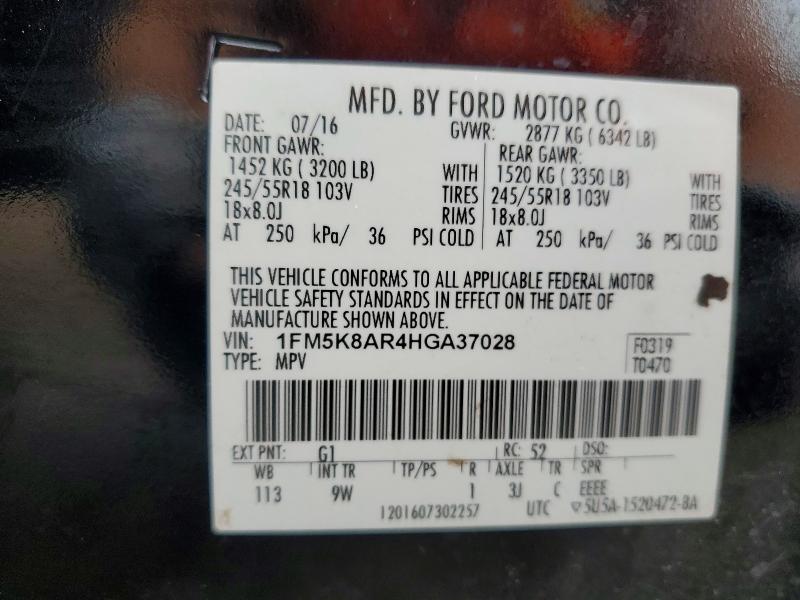 55067626 :رقم المزاد ، 1FM5K8AR4HGA37028 vin ، 2017 Ford Explorer مزاد بيع