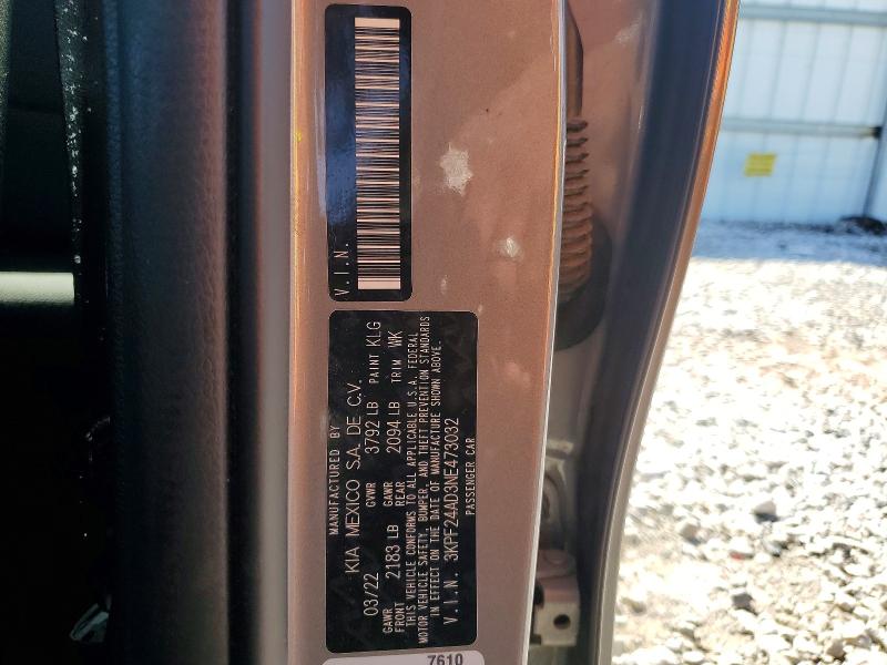Продаж на аукціоні авто 2022 Kia Forte, vin: 3KPF24AD3NE473032, номер лоту: 55371516