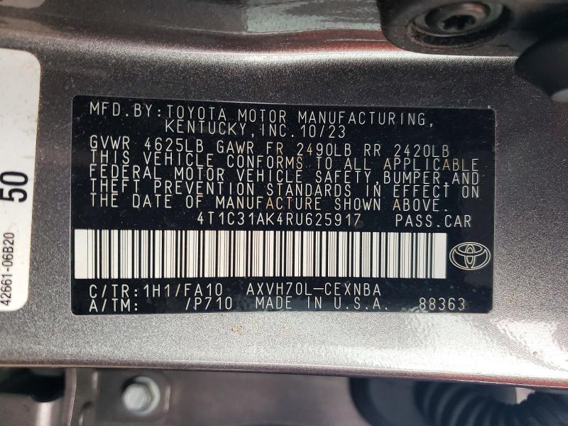 Продаж на аукціоні авто 2024 Toyota Camry, vin: 4T1C31AK4RU625917, номер лоту: 54814796
