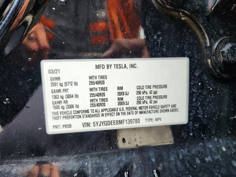 Auction sale of the 2021 Tesla Model Y, vin: 5YJYGDEE8MF139780, lot number: 54595836