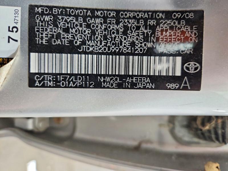 2009 Toyota Prius მანქანა იყიდება აუქციონზე, vin: JTDKB20U997841207, აუქციონის ნომერი: 53443336