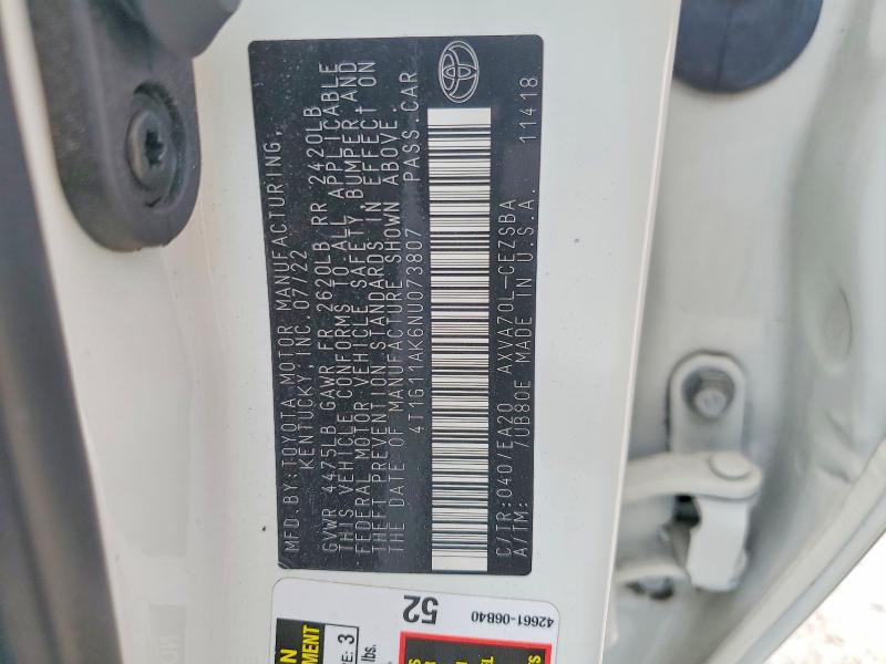 Aukcja sprzedaży 2022 Toyota Camry, vin: 4T1G11AK6NU073807, numer aukcji: 54352056