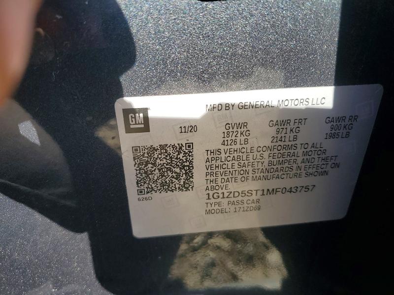 Продаж на аукціоні авто 2021 Chevrolet Malibu, vin: 1G1ZD5ST1MF043757, номер лоту: 53571056