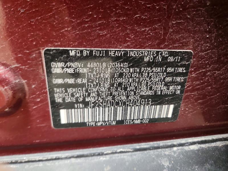 53649816 :رقم المزاد ، JF2SHADCXCH404913 vin ، 2012 Subaru Forester مزاد بيع