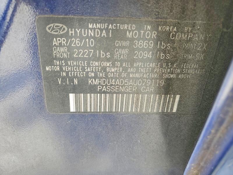 53756626 :رقم المزاد ، KMHDU4AD5AU079119 vin ، 2010 Hyundai Elantra مزاد بيع