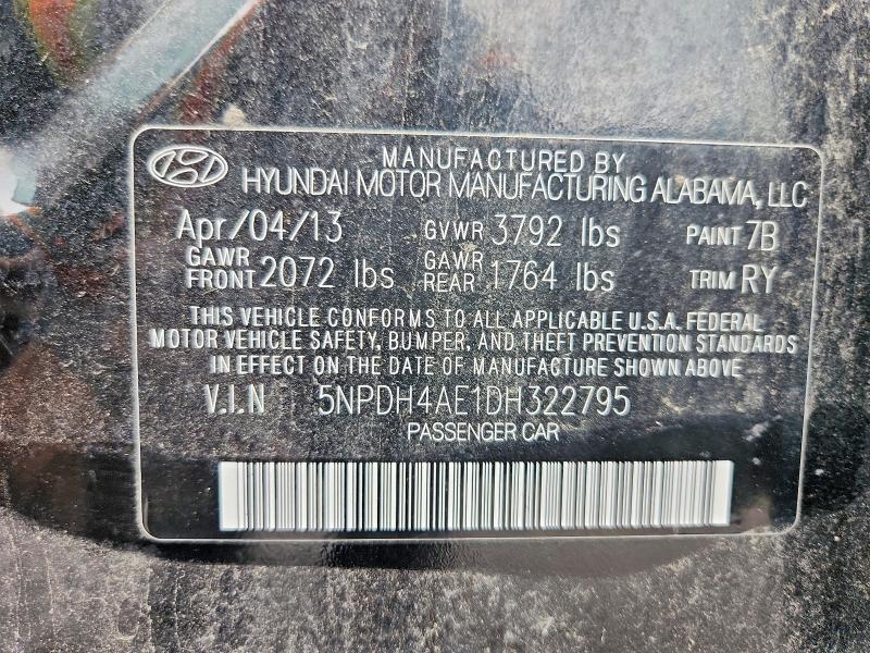 54304376 :رقم المزاد ، 5NPDH4AE1DH322795 vin ، 2013 Hyundai Elantra مزاد بيع