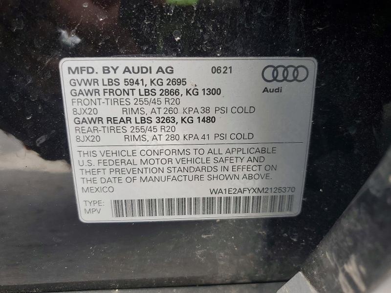 51698846 :رقم المزاد ، WA1E2AFYXM2125370 vin ، 2021 Audi Q5 E مزاد بيع