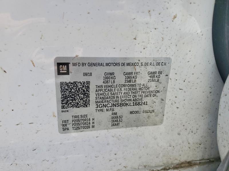 53661666 :رقم المزاد ، 3GNCJNSB0KL168241 vin ، 2019 Chevrolet Trax مزاد بيع