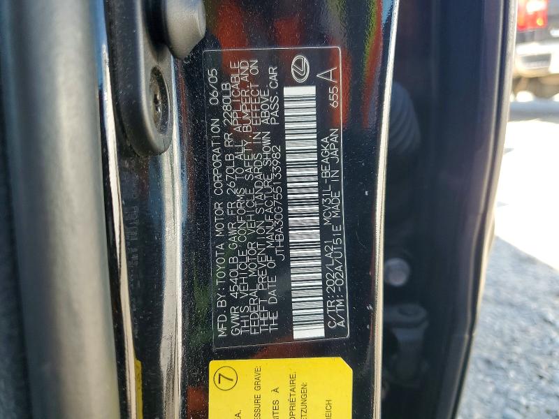 Aukcja sprzedaży 2005 Lexus Es, vin: JTHBA30G755133982, numer aukcji: 54710766
