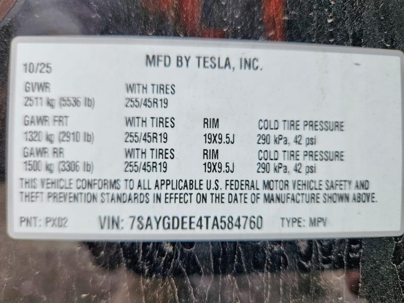 Aukcja sprzedaży 2026 Tesla Model Y, vin: 7SAYGDEE4TA584760, numer aukcji: 54605316