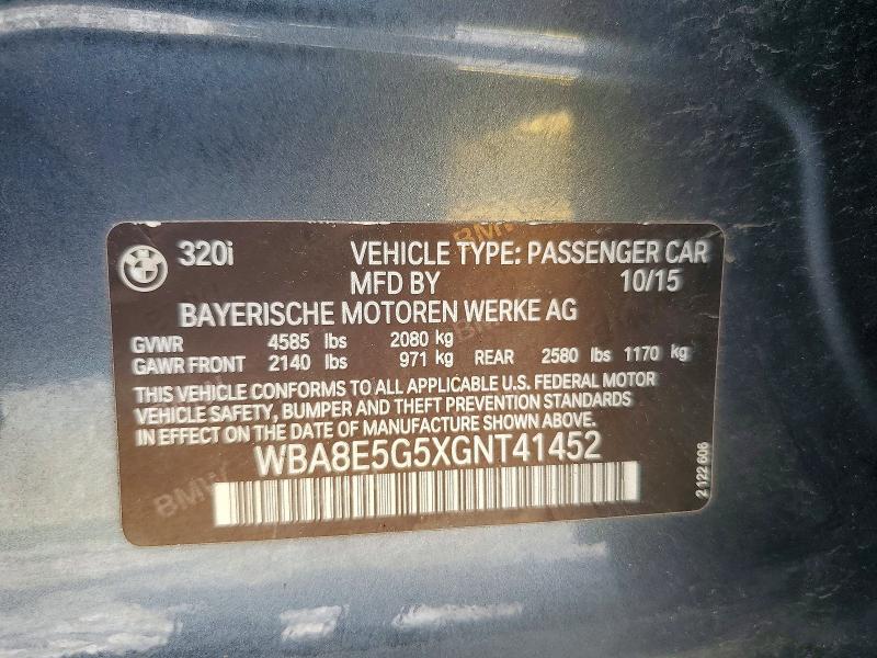 54895386 :رقم المزاد ، WBA8E5G5XGNT41452 vin ، 2016 Bmw 320 مزاد بيع