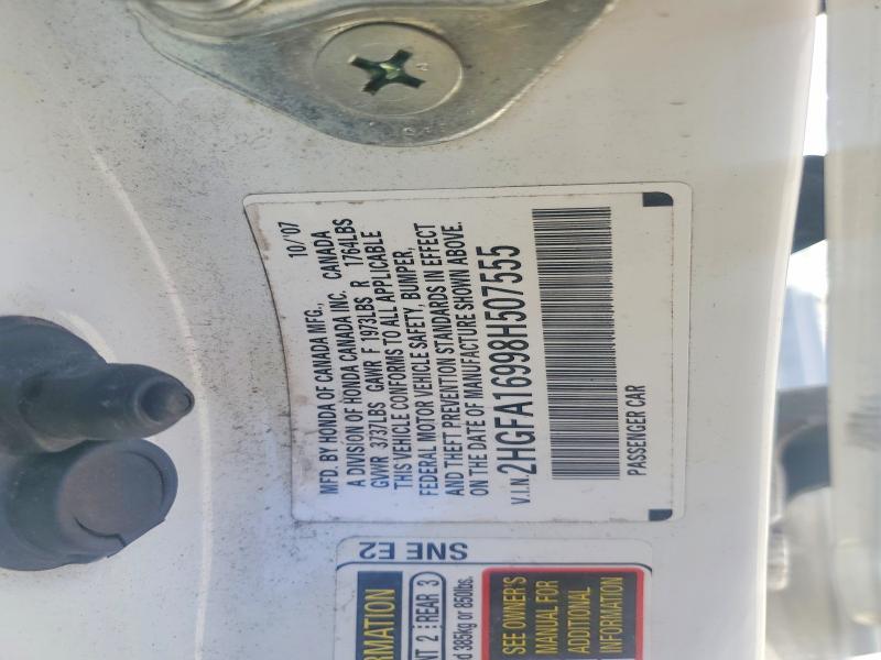 53448126 :رقم المزاد ، 2HGFA16998H507555 vin ، 2008 Honda Civic مزاد بيع