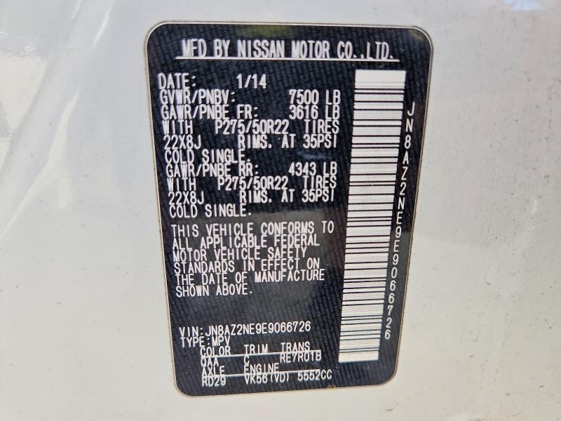 54764296 :رقم المزاد ، JN8AZ2NE9E9066726 vin ، 2014 Infiniti Qx80 مزاد بيع