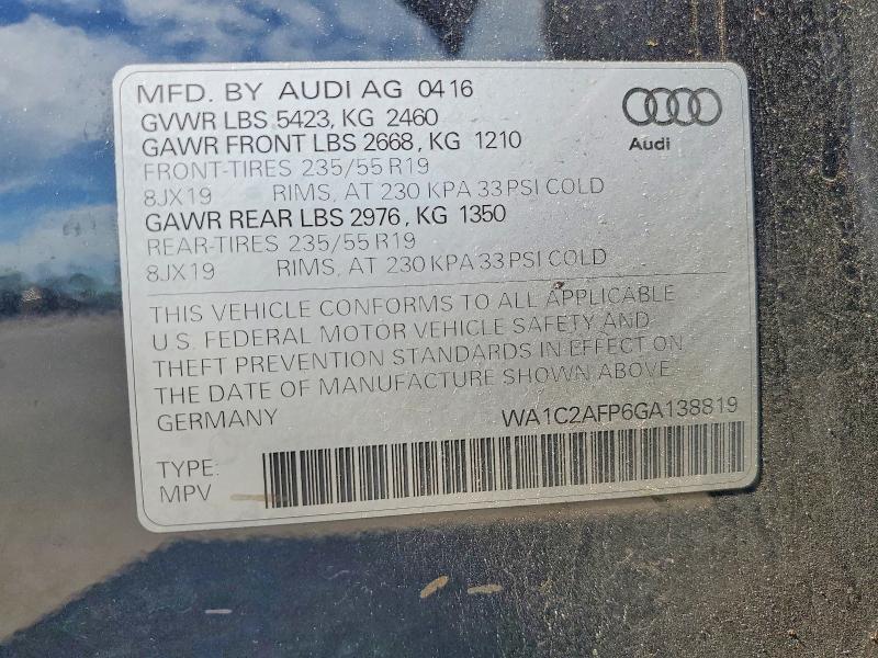 Продаж на аукціоні авто 2016 Audi Q5, vin: WA1C2AFP6GA138819, номер лоту: 54232366