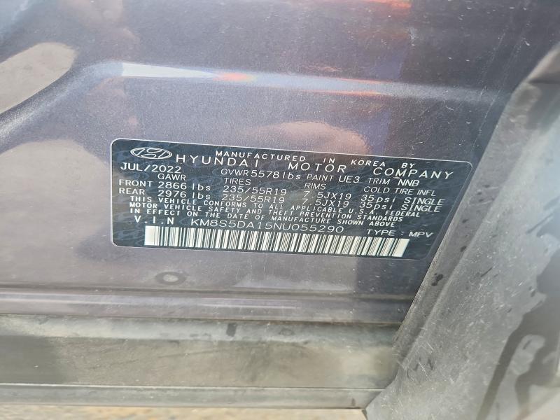 Продаж на аукціоні авто 2022 Hyundai Santa Fe, vin: KM8S5DA15NU055290, номер лоту: 52738566