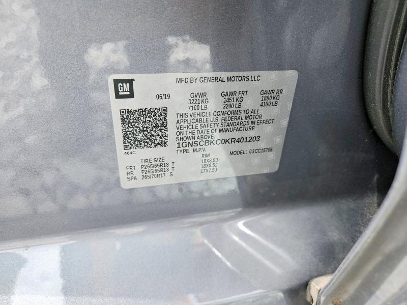 Aukcja sprzedaży 2019 Chevrolet Tahoe, vin: 1GNSCBKC0KR401203, numer aukcji: 55138526