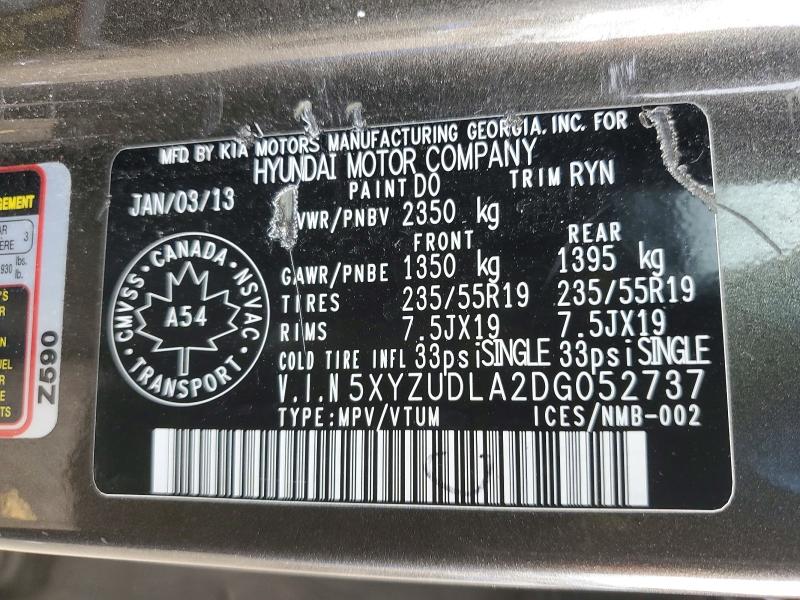 2013 Hyundai Santa Fe Sport მანქანა იყიდება აუქციონზე, vin: 5XYZUDLA2DG052737, აუქციონის ნომერი: 52616426