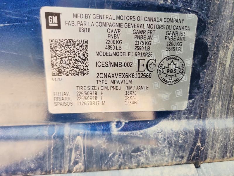 Auction sale of the 2019 Chevrolet Equinox, vin: 2GNAXVEX6K6132569, lot number: 51720066