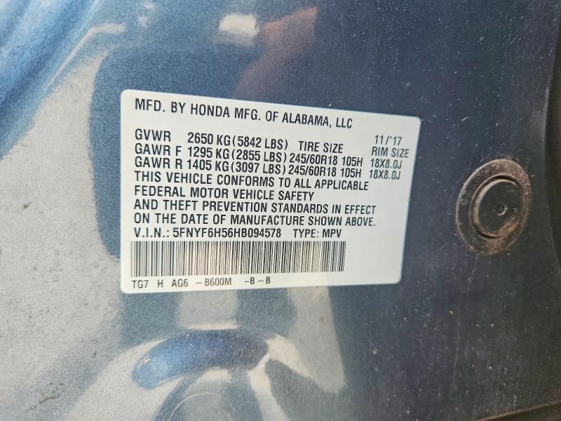 2017 Honda Pilot მანქანა იყიდება აუქციონზე, vin: 5FNYF6H56HB094578, აუქციონის ნომერი: 53419986