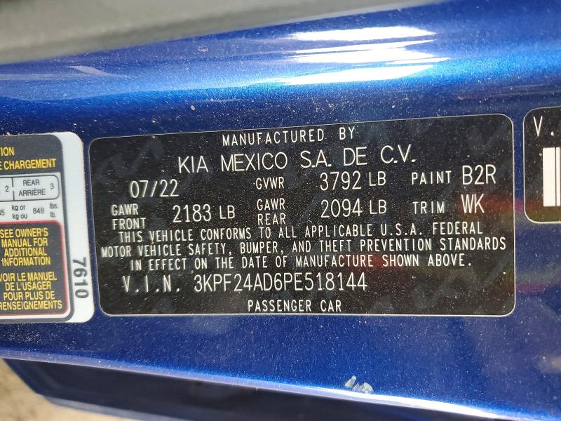 51898226 :رقم المزاد ، 3KPF24AD6PE518144 vin ، 2023 Kia Forte مزاد بيع