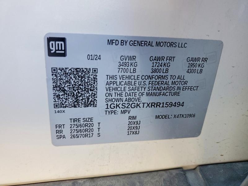 2024 Gmc Yukon Xl მანქანა იყიდება აუქციონზე, vin: 1GKS2GKTXRR159494, აუქციონის ნომერი: 53933496