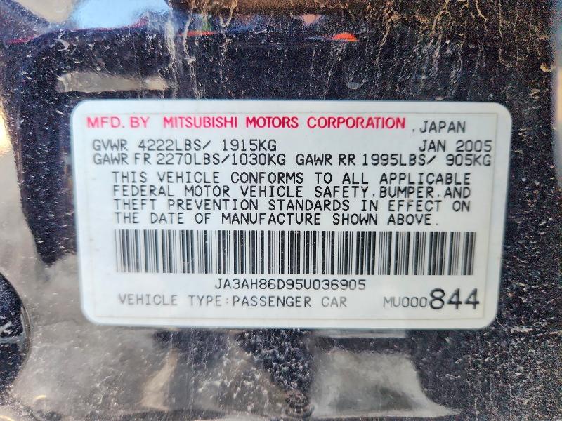 Aukcja sprzedaży 2005 Mitsubishi Lancer, vin: JA3AH86D95U036905, numer aukcji: 52018776