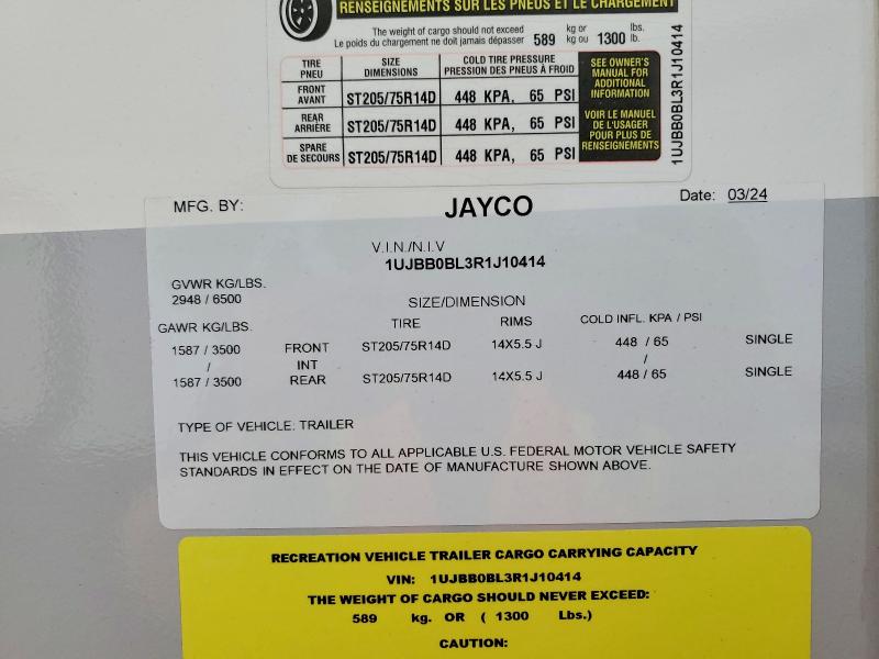 Aukcja sprzedaży 2024 Jayco Jay Recreational Vehicle (rv), vin: 1UJBB0BL3R1J10414, numer aukcji: 53069756
