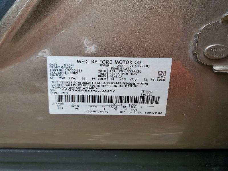 2023 Ford Explorer მანქანა იყიდება აუქციონზე, vin: 1FM5K8AB9PGA34417, აუქციონის ნომერი: 53240006