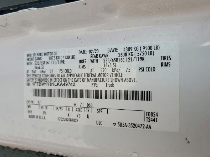 Auction sale of the 2020 Ford Transit, vin: 1FTBW1Y81LKA49742, lot number: 53716936