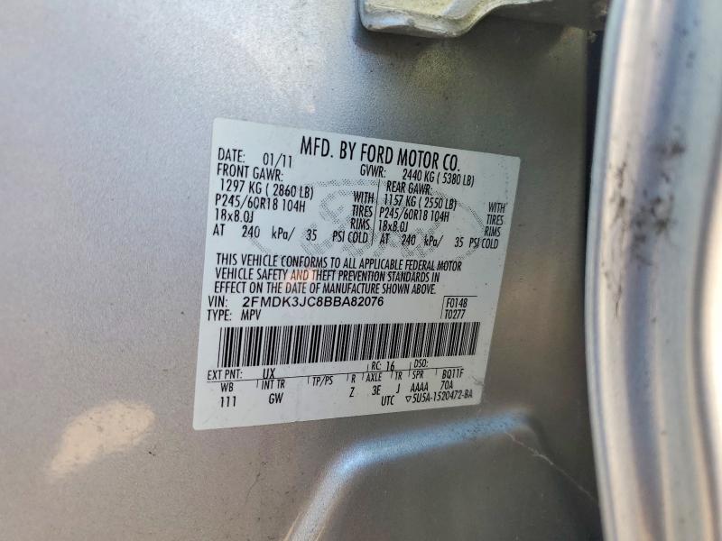 2011 Ford Edge მანქანა იყიდება აუქციონზე, vin: 2FMDK3JC8BBA82076, აუქციონის ნომერი: 51944376