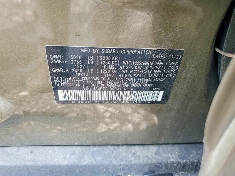 Продажа на аукционе авто 2024 Subaru Outback, vin: 4S4BTGLD9R3196664, номер лота: 55067416