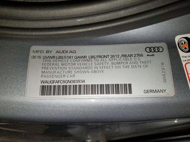 2016 Audi A6 მანქანა იყიდება აუქციონზე, vin: WAUGFAFC6GN083934, აუქციონის ნომერი: 52492916