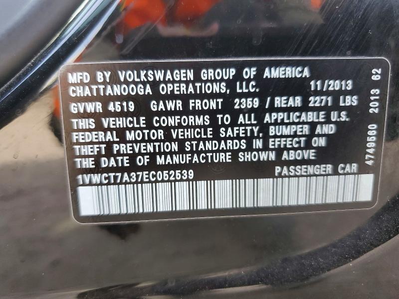 Продажа на аукционе авто 2014 Volkswagen Passat, vin: 1VWCT7A37EC052539, номер лота: 54720166