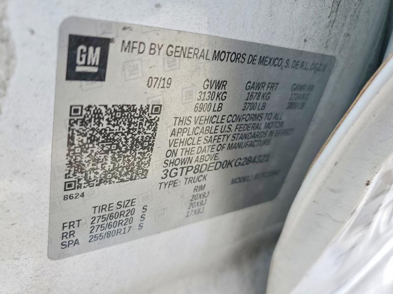 Aukcja sprzedaży 2019 Gmc Sierra, vin: 3GTP8DED0KG284321, numer aukcji: 53514606