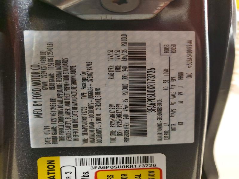 Aukcja sprzedaży 2019 Ford Fusion, vin: 3FA6P0SU0KR173726, numer aukcji: 54648376