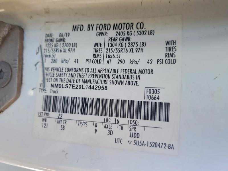 52775786 :رقم المزاد ، NM0LS7E29L1442958 vin ، 2020 Ford Transit Connect مزاد بيع