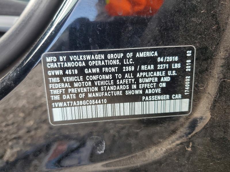 Aukcja sprzedaży 2016 Volkswagen Passat, vin: 1VWAT7A38GC054410, numer aukcji: 51535946