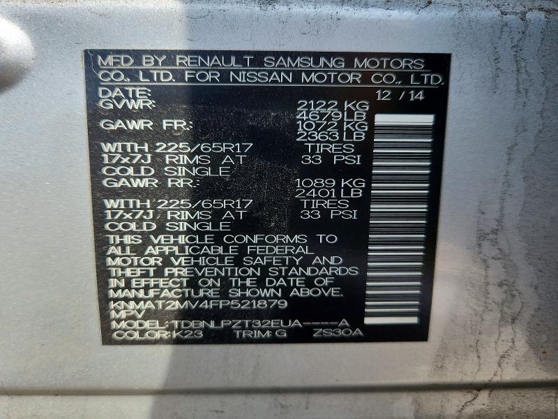 53234046 :رقم المزاد ، KNMAT2MV4FP521879 vin ، 2015 Nissan Rogue مزاد بيع