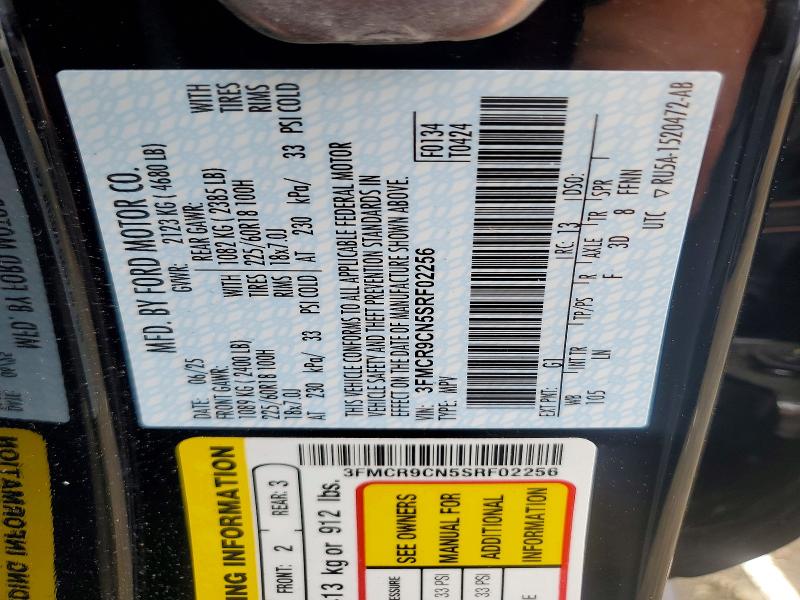 52564326 :رقم المزاد ، 3FMCR9CN5SRF02256 vin ، 2025 Ford Bronco Sport مزاد بيع