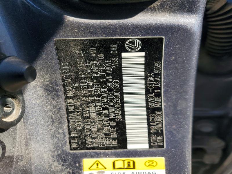 2016 Lexus Es მანქანა იყიდება აუქციონზე, vin: 58ABK1GG3GU015563, აუქციონის ნომერი: 54240626