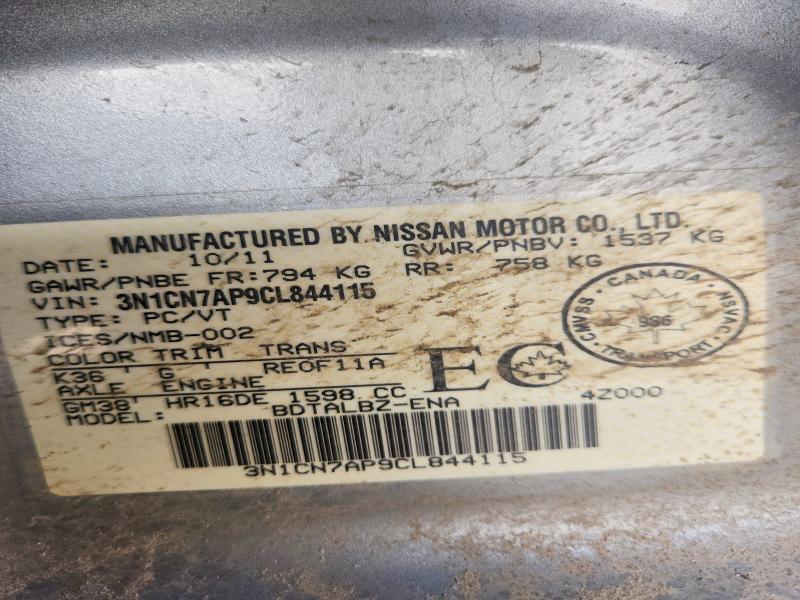 53279216 :رقم المزاد ، 3N1CN7AP9CL844115 vin ، 2012 Nissan Versa مزاد بيع