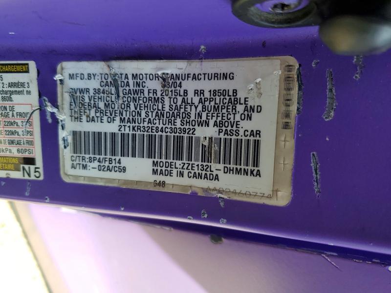 Aukcja sprzedaży 2004 Toyota Corolla Matrix, vin: 2T1KR32E84C303922, numer aukcji: 54881436