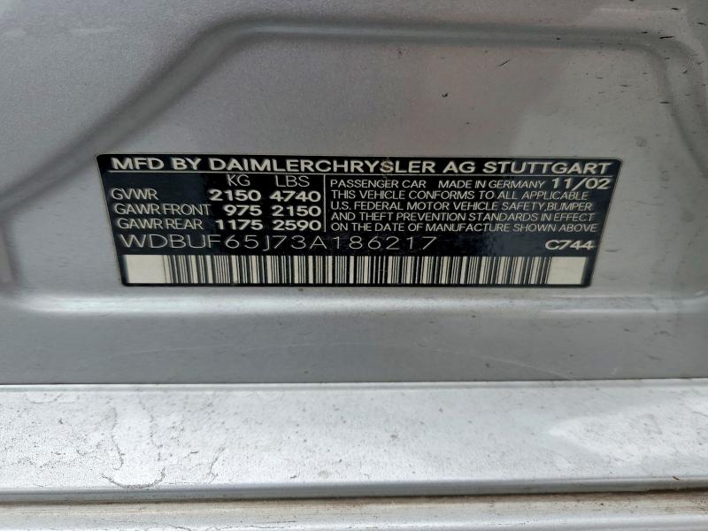 Продаж на аукціоні авто 2003 Mercedes-benz E, vin: WDBUF65J73A186217, номер лоту: 53806936
