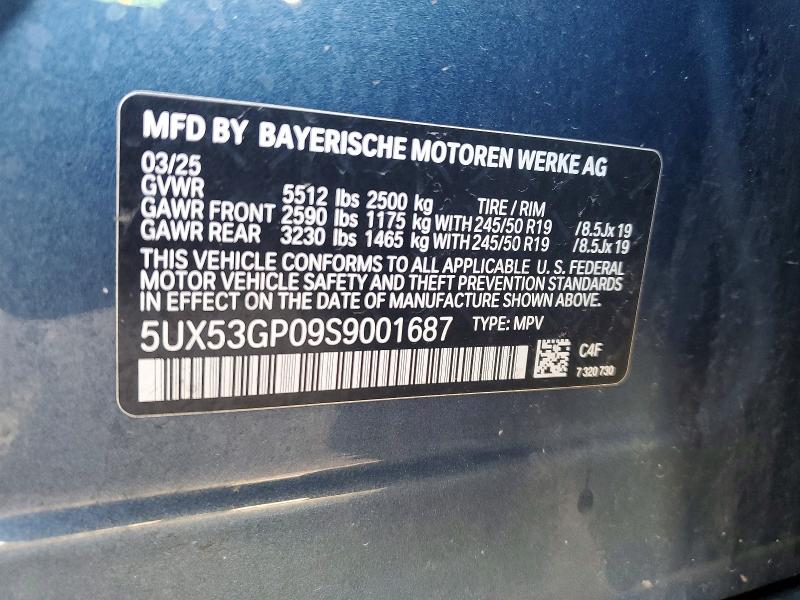 2025 Bmw X3 მანქანა იყიდება აუქციონზე, vin: 5UX53GP09S9001687, აუქციონის ნომერი: 52202806