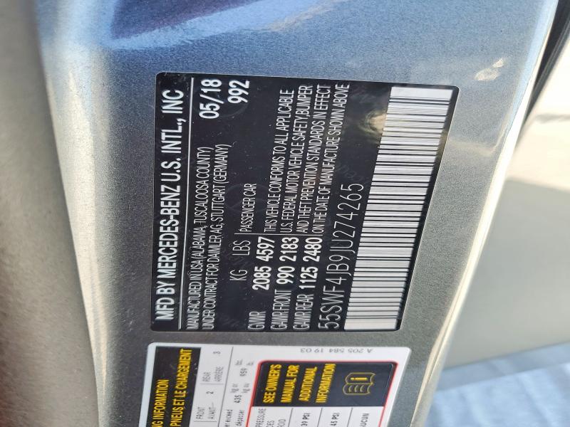 Aukcja sprzedaży 2018 Mercedes-benz C, vin: 55SWF4JB9JU274265, numer aukcji: 52614426