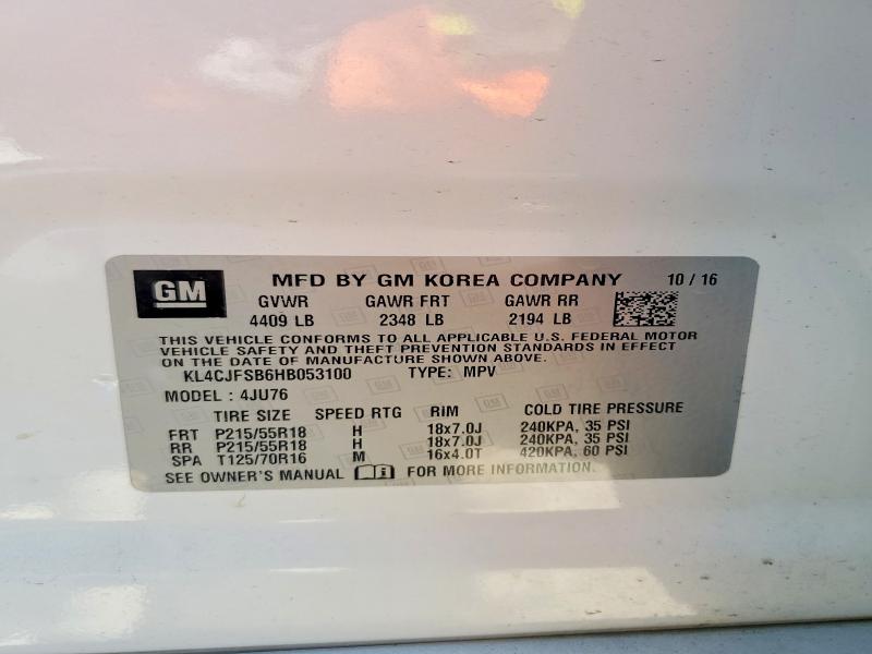 Aukcja sprzedaży 2017 Buick Encore, vin: KL4CJFSB6HB053100, numer aukcji: 53794336
