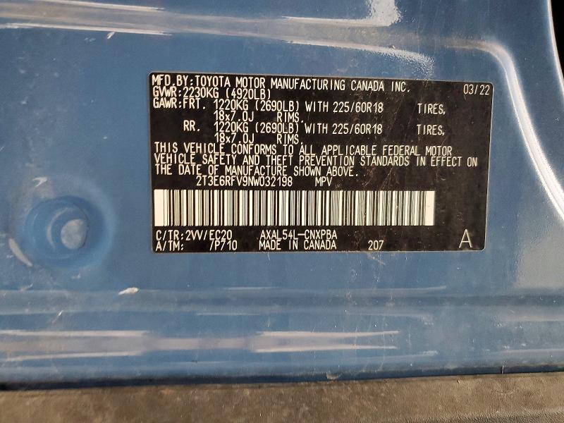 2022 Toyota Rav4 მანქანა იყიდება აუქციონზე, vin: 2T3E6RFV9NW032198, აუქციონის ნომერი: 53256586